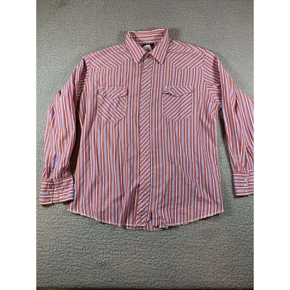 VTG 90s Wrangler Pearl Snap Shirt Mens Large Striped Colorful‎ Western FLAW